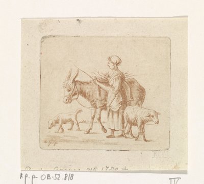 Pásztornő szamárral, birkával és kutyával alkotó: Pieter de Goeje