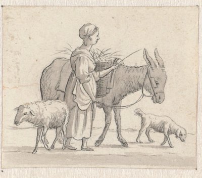 Nő szamárral, birkával és kutyával alkotó: Pieter de Goeje