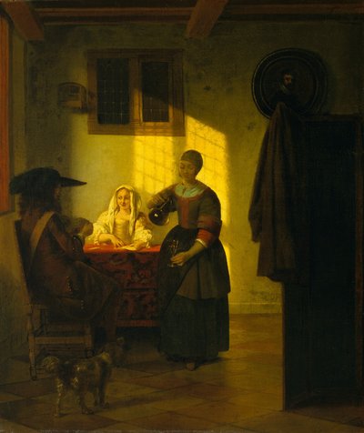 Egy pár kártyázik, egy szolgáló nővel, kb. 1665-75. alkotó: Pieter de Hooch