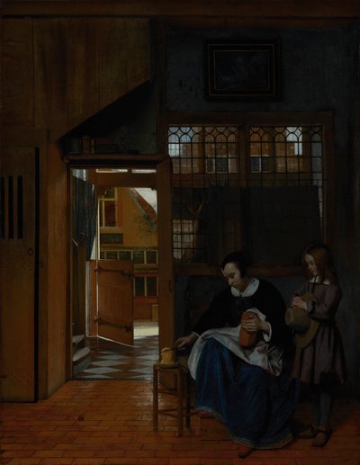 Egy nő kenyeret és vajat készít egy fiúnak, 1660-3 alkotó: Pieter de Hooch