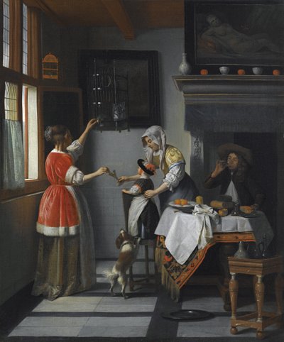 Belső egy papagájt etető gyerekkel par Hooch, Pieter, de alkotó: Pieter de Hooch
