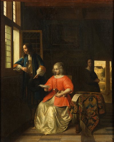 Belső tér levelet olvasó fiatal hölggyel alkotó: Pieter de Hooch