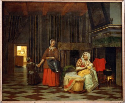 Belső tér, gyermekét etető anya és egy cselédlány (olaj, vászon) alkotó: Pieter de Hooch