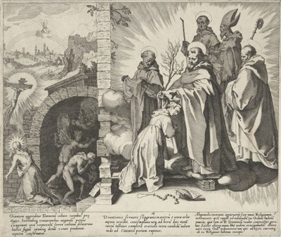 Catharina biddend / Visioen van Catharina / Catharina wordt Dominicanes Scènes uit het leven en wonderen van de Heilige Catharina van Siena (sorozat címe) Idősebb B. Katalin élete, halála és válogatott csodái (...) (sorozat címe) alkotó: Pieter de Jode (I)