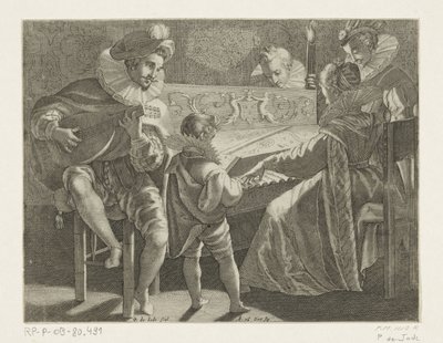 Fáklyafényben zenélő társaság, 1600 körül alkotó: Pieter de Jode (I)