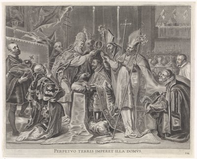 V. Károlyt a pápa császárrá koronázta A bíboros-csecsemő örömteli belépése Gentben, 1635 (sorozat címe) alkotó: Pieter de Jode (II)