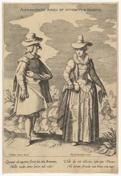 Serdülő angol és fiatal nők attitűdjei, a különböző nemzetek divatjaiból.n.d. alkotó: Pieter de Jode I