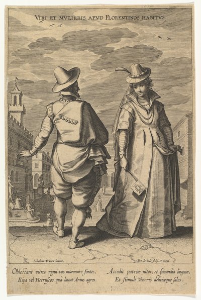 Férfiak és nők szokásai Firenzében, a különböző nemzetek divatjából.n.d. alkotó: Pieter de Jode I