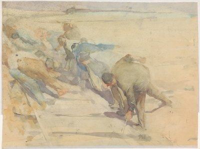 Munkások feltörik a síneket alkotó: Pieter de Josselin
