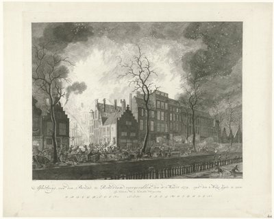 Tűz a Rotterdami Fazekas utcában, 1779 A van den Brand kép Rotterdamban történt, 11-én. 1779. március. Van den Maas Selyem kiállítva (cím a tárgyon) alkotó: Pieter de Mare