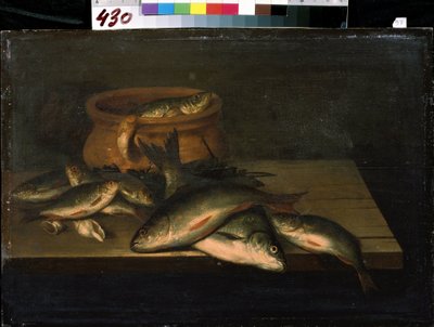 "Csendélet halakkal" Pieter de Putter festménye (kb. 1600-1659) 17. századi Mikhail Kroshitsky Művészeti Múzeum, Szevasztopol (Szevasztopol) Ukrajna alkotó: Pieter de Putter
