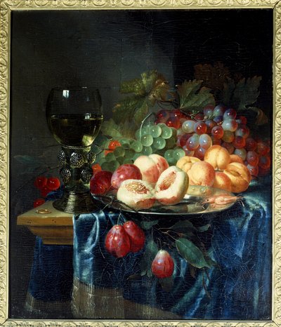 Gyümölcsök és bor. Pieter De Ring (1615-1660) festménye Ec. Hol. alkotó: Pieter de Ring