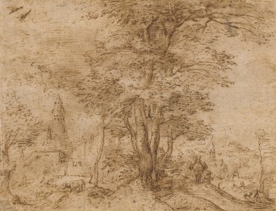 Egy falu egy facsoporttal és egy öszvérrel, 1552-54 körül alkotó: Pieter Bruegel the Elder