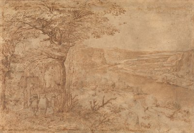 Táj zarándokokkal (toll és barna tinta papíron) alkotó: Pieter Bruegel the Elder