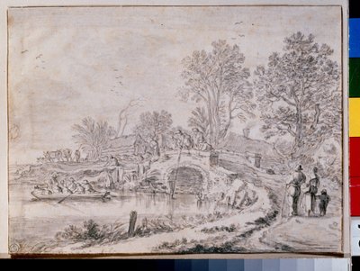 "Május: tájkép egy híddal" (Híd a csatorna felett (május hónap)) alkotó: Pieter the Elder Molyn