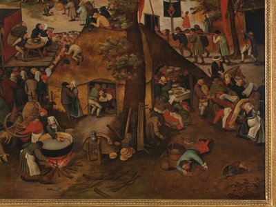 Falufesztivál, színházi előadással és körmenettel Szent Hubert és Szent Antal tiszteletére alkotó: Pieter Brueghel the Younger