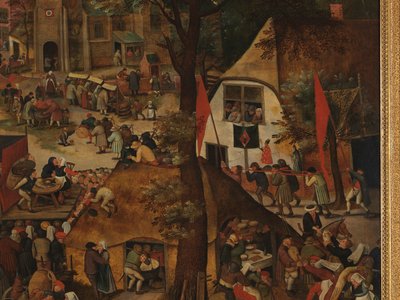 Falufesztivál, színházi előadással és körmenettel Szent Hubert és Szent Antal tiszteletére alkotó: Pieter Brueghel the Younger