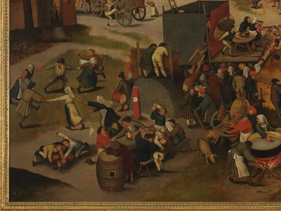 Falufesztivál, színházi előadással és körmenettel Szent Hubert és Szent Antal tiszteletére alkotó: Pieter Brueghel the Younger