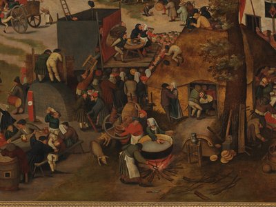 Falufesztivál, színházi előadással és körmenettel Szent Hubert és Szent Antal tiszteletére alkotó: Pieter Brueghel the Younger
