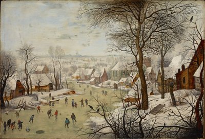 Téli táj madárcsapdával - Téli táj madárcsapdával, szerző: Brueghel, Pieter, the Younger (1564-1638). olaj a fára alkotó: Pieter the Younger Brueghel
