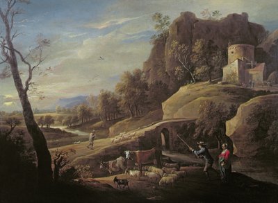 Tájkép a gazdákkal, akik az állataikat gondozzák alkotó: Pieter the Younger Mulier