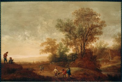 Folyói táj egy vadásztársasággal alkotó: Pieter van Asch