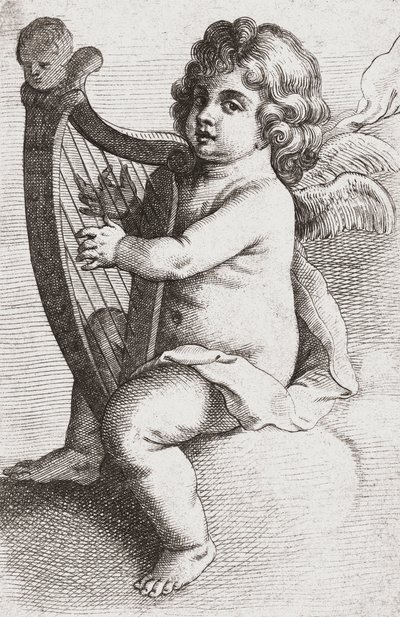 Egy gyermek angyal hárfán játszik. alkotó: Pieter van Avont
