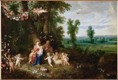 A Szent Család Keresztelő Szent Jánossal és angyalokkal (festmény rézre) alkotó: Pieter van Avont