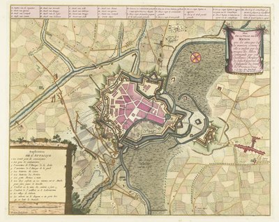 Kaart van het beleg van Menen, 1706 Menin város terve a szövetségesek csapatainak (...) támadásaival (...). (cím a tárgyon) alkotó: Pieter van Call (II)