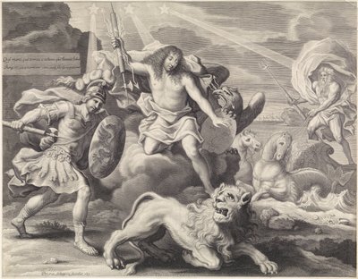 Promóciós nyomat XIV. Lajos allegorikus ábrázolásával, mint Jupiterrel, 1659 alkotó: Pieter van Schuppen