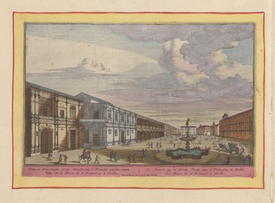 Kilátás egy szökőkúttal rendelkező térre Sevillában A szökőkút S. Francis nagy helyén, Sivilie-ben (cím a tárgyon) Theatrum Hispaniae (...) (sorozat címe) alkotó: Pieter van den Berge