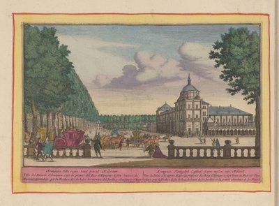 Aranjuez királyi palotája Aranguez, Koninklyk Lusthof, hét mérföldre Madridtól (cím a tárgyon) Theatrum Hispaniae (...) (sorozat címe) alkotó: Pieter van den Berge