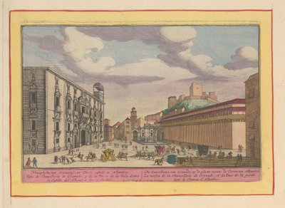 Királyi Kancellária vagy Real Chancillería Granadában The Cancellerye of Granade, a helyszínen; az Alhambre torony mellett (cím a tárgyon) Theatrum Hispaniae (...) (sorozat címe) alkotó: Pieter van den Berge