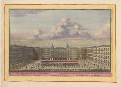 Plaza Mayor Madridban A Groote Mart en Place, Madrid közepén, ahol a Stiere csatákat mutatják be (cím az objektumon) Theatrum Hispaniae (...) (sorozat címe) alkotó: Pieter van den Berge