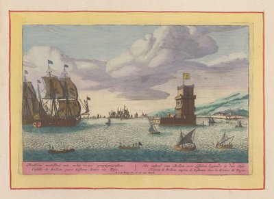 Belém tornya a Tejo folyóban található Bellem vára, Lisszabon felé fekve a Tajoban (cím a tárgyon) Theatrum Hispaniae (...) (sorozat címe) alkotó: Pieter van den Berge