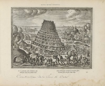 Toren van Babel Elusa mundi potenia (cím a tárgyon) A szent jelképek és mindkét testamentum főbb története (Oude Testament) (sorozat címe) Könyvek képei és figurái (sorozat címe) alkotó: Pieter van der Borcht (I)