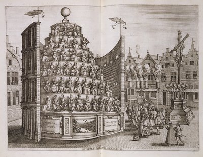 Mozgatható színházat ábrázoló illusztráció Johannes Bochius "Historica narratio profectionis et inaugurationis..." című művéből, Plantin Press, 1602. alkotó: Pieter van der Borcht
