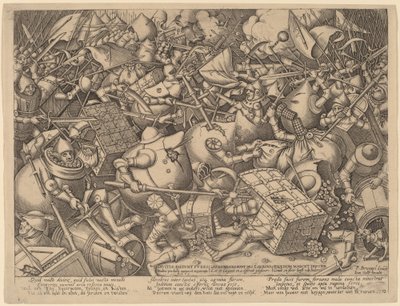 A pénzeszsákok és az erős dobozok csatája alkotó: Pieter van der Heyden after Pieter Bruegel the Elder