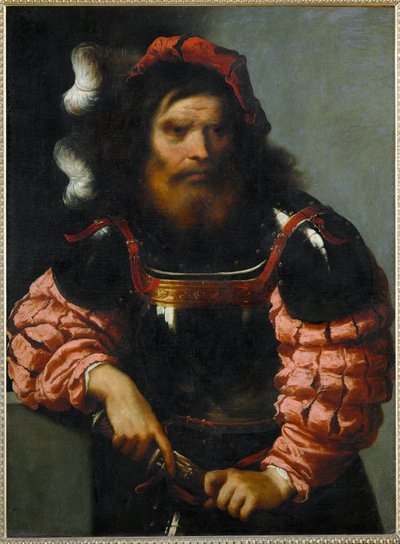 Harcos páncélban, kardot rántva (festmény vászonra) alkotó: Pietro (1605-78) Della Vecchia