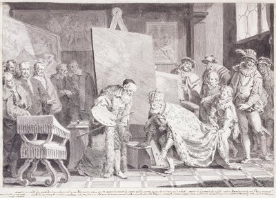 V. Károly császár felveszi Tizianus ecsetet, alkotó: Pietro Antonio Novelli