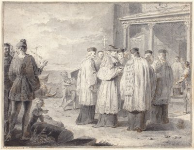 Paulinus, aquileiai bíboros és pátriárka áthelyezi székhelyét Gradóra alkotó: Pietro Antonio Novelli
