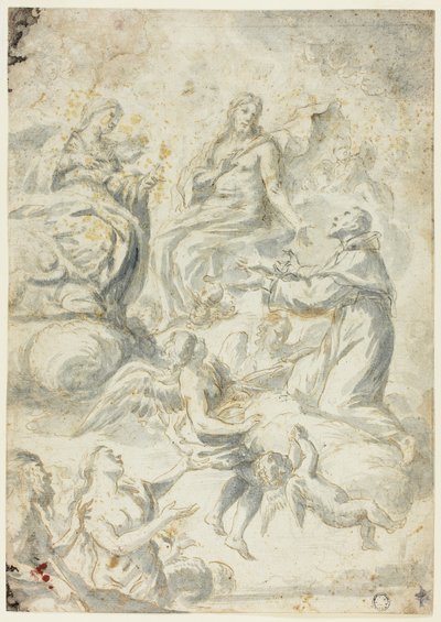 Tolentinoi Szent Miklós közbenjár Krisztusnál és a Madonnánál a halottas lelkekért alkotó: Pietro Antonio Novelli