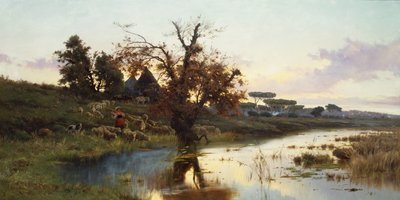 Flock at Sunset (olaj, vászon) alkotó: Pietro Barucci