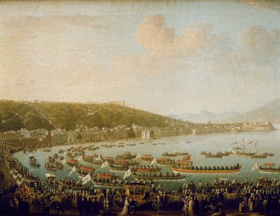 III. Károly spanyol (III. Károly) (1716-1788) távozása a Nápolyi-öbölből (Olaszország). Pietro Fabris (1756-1779) festménye, olaj, vászon alkotó: Pietro Fabris