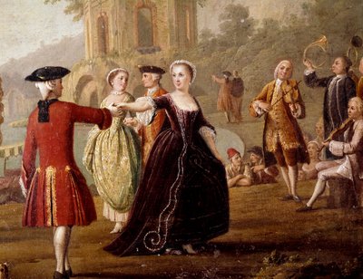 Nemes tánc és lakoma jelenet Nápolyban Táncosok egy parkban. Pietro Fabris festménye (1763 és 1776 között aktív). 18. századi Nápoly, Museo Nazionale di San Martino alkotó: Pietro Fabris