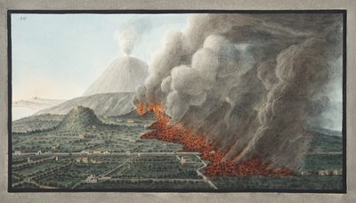 A Vezúv kitörésének képe, amely 1760. december 23-án kezdődött és 1761. január 5-én ért véget, Sir William Ham Campi Phlegraei: Megfigyelések a két Szicília vulkánjáról című művének 12. táblája alkotó: Pietro Fabris