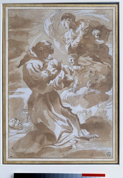 A Szűz, aki a gyermek Jézust Assisi Szent Ferencre állítja Pietro Faccini rajza (1560-1602) 16. század V. 0,23 x 0,33 m Párizs. Louvre múzeum alkotó: Pietro Faccini