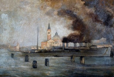 Velencei Szent Justus templom, Pietro Fragiacomo (1856-1922), olajtábla, 39x58 cm alkotó: Pietro Fragiacomo