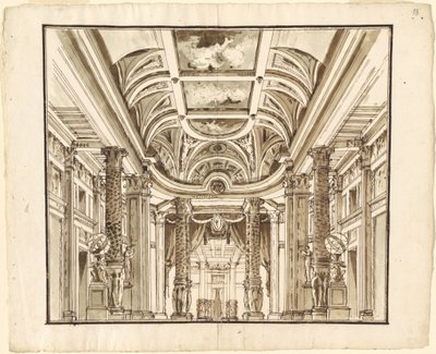 Fantázia egy nagyteremről kosárfonatos oszlopokkal alkotó: Pietro Gonzaga