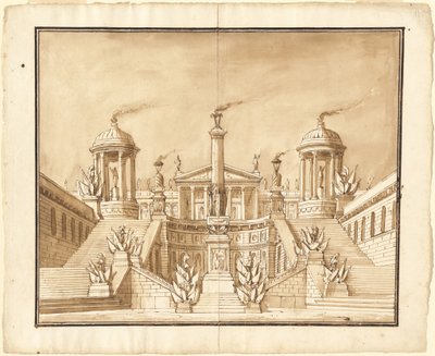 Fantázia egy ősi Capitoliumról trófeákkal és nagy lépcsőkkel alkotó: Pietro Gonzaga
